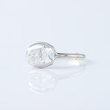 East West Oval Cut Moissanite Diamond Half Bezel Set Engagement Ring
