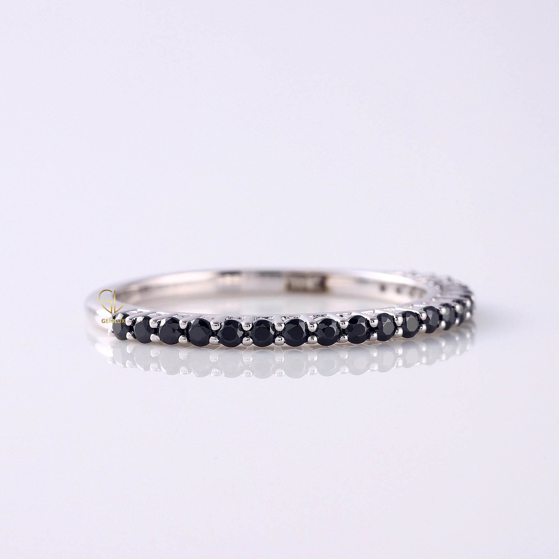 Minimalist Black Round Moissanite Wedding Band