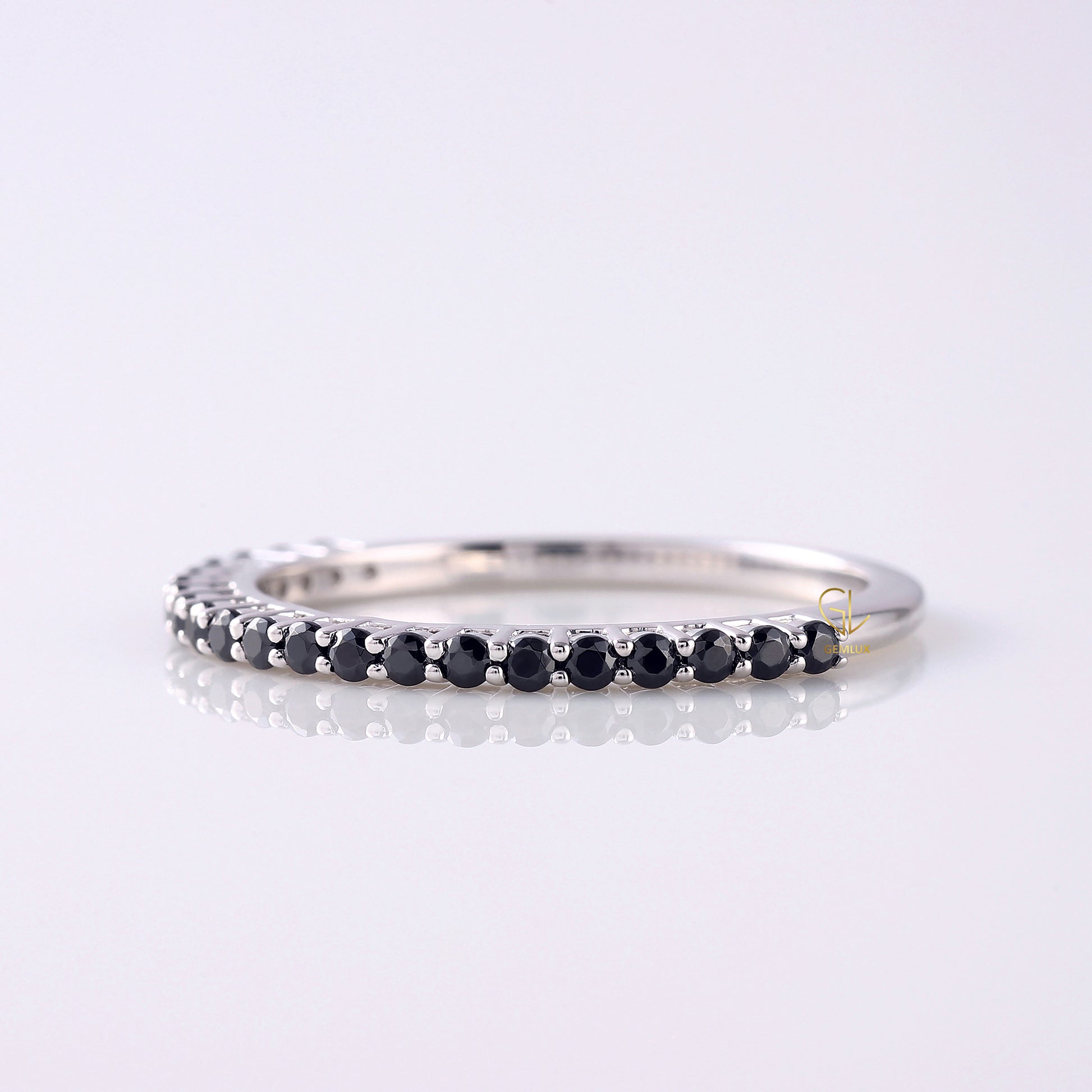 Minimalist Black Round Moissanite Wedding Band