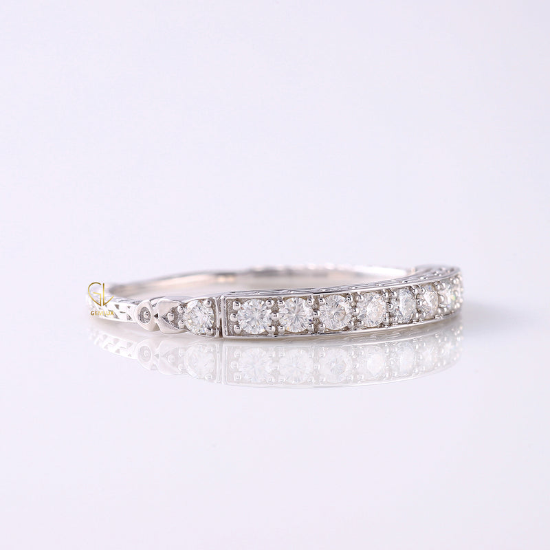 Vintage Moissanite Antique Stacking Wedding Band