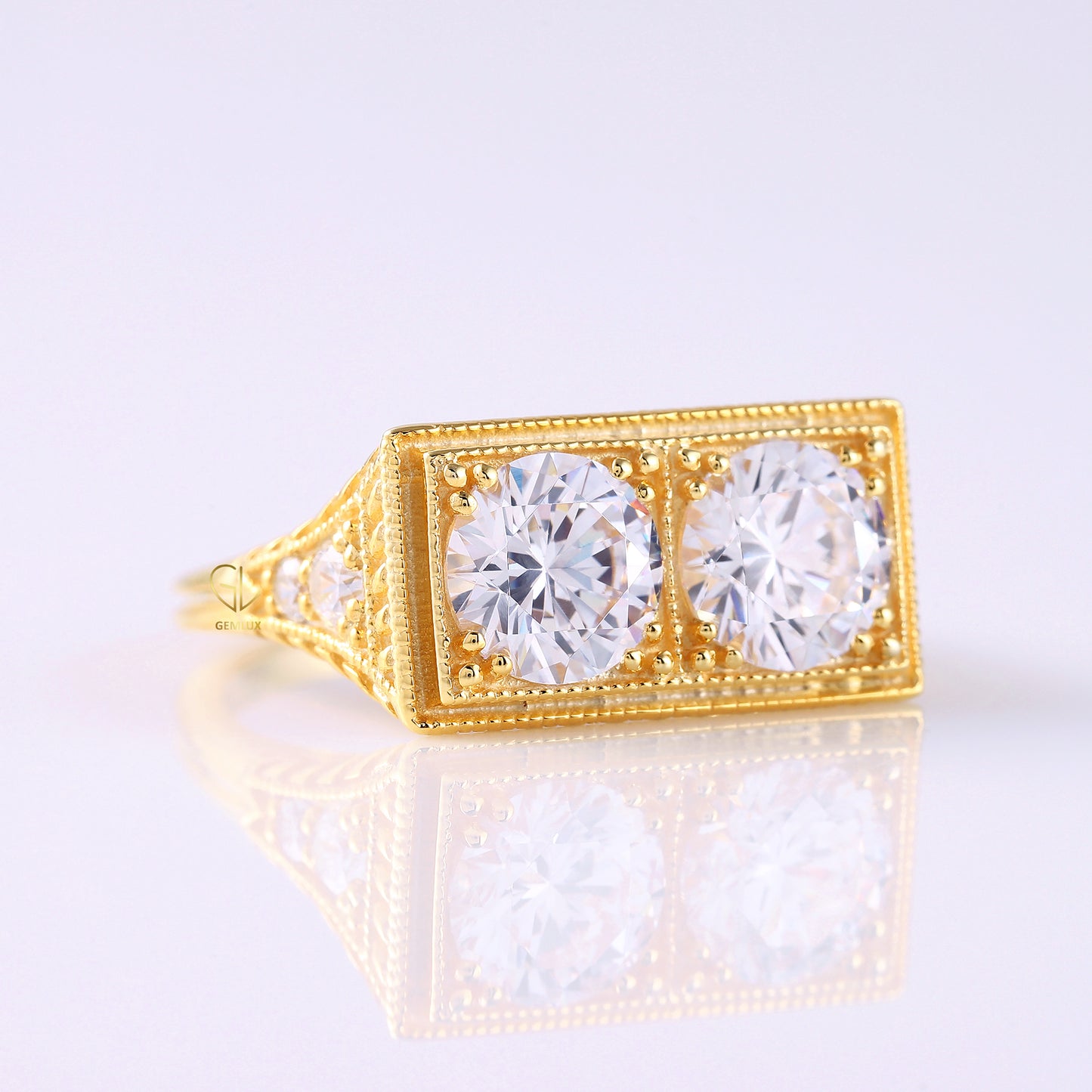 Vintage Two Stone Moissanite Antique Ring