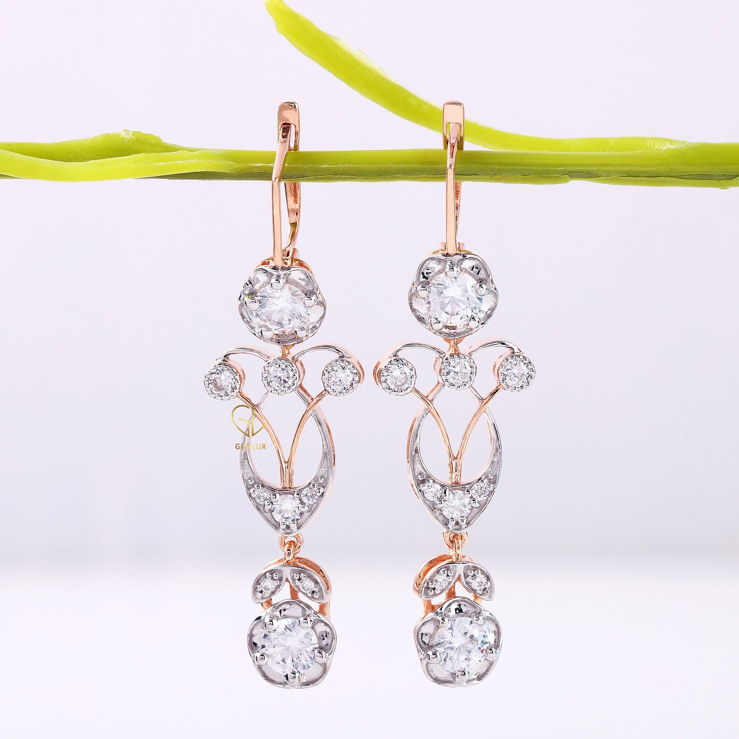 Art Deco Moissanite Drop & Dangle Latch Back Earrings