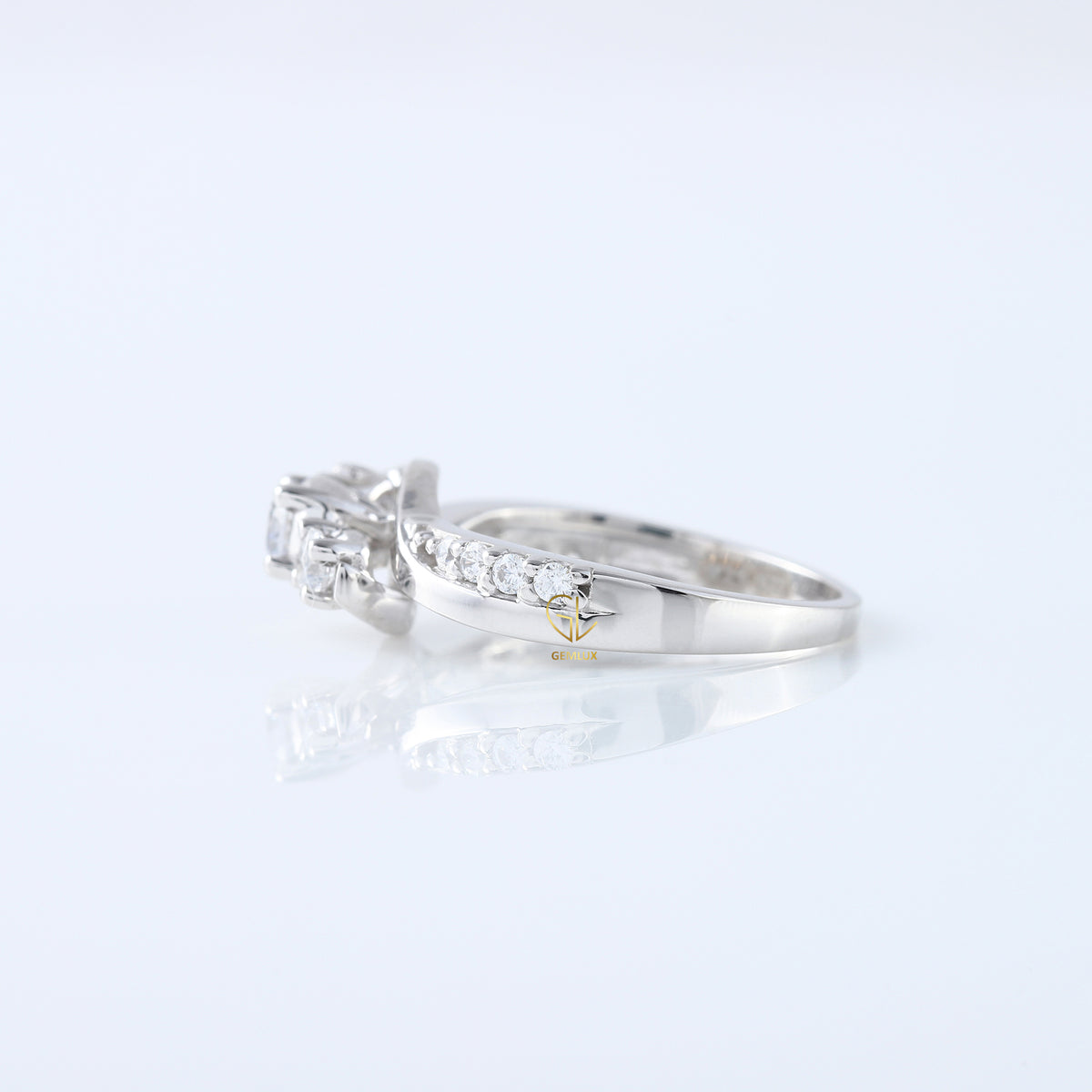Round Moissanite Three Stone Swirl Bypass Ring