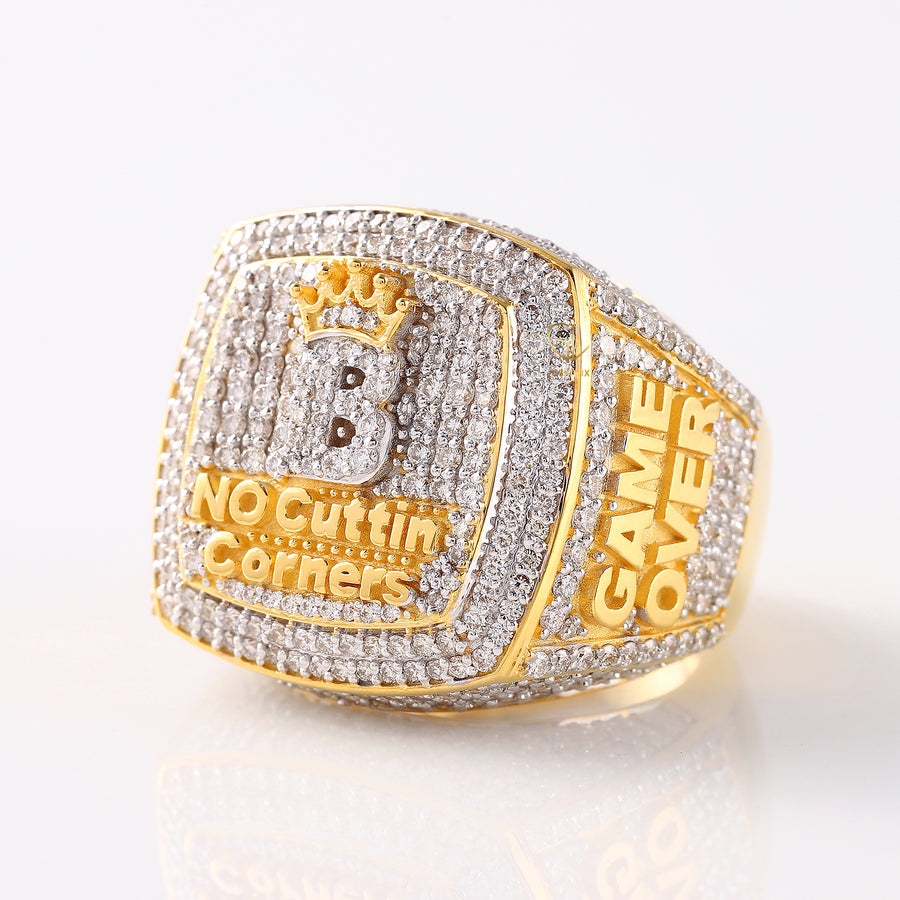 Iced Out Lab Grown Initial Letter Hip Hop Ring For Men