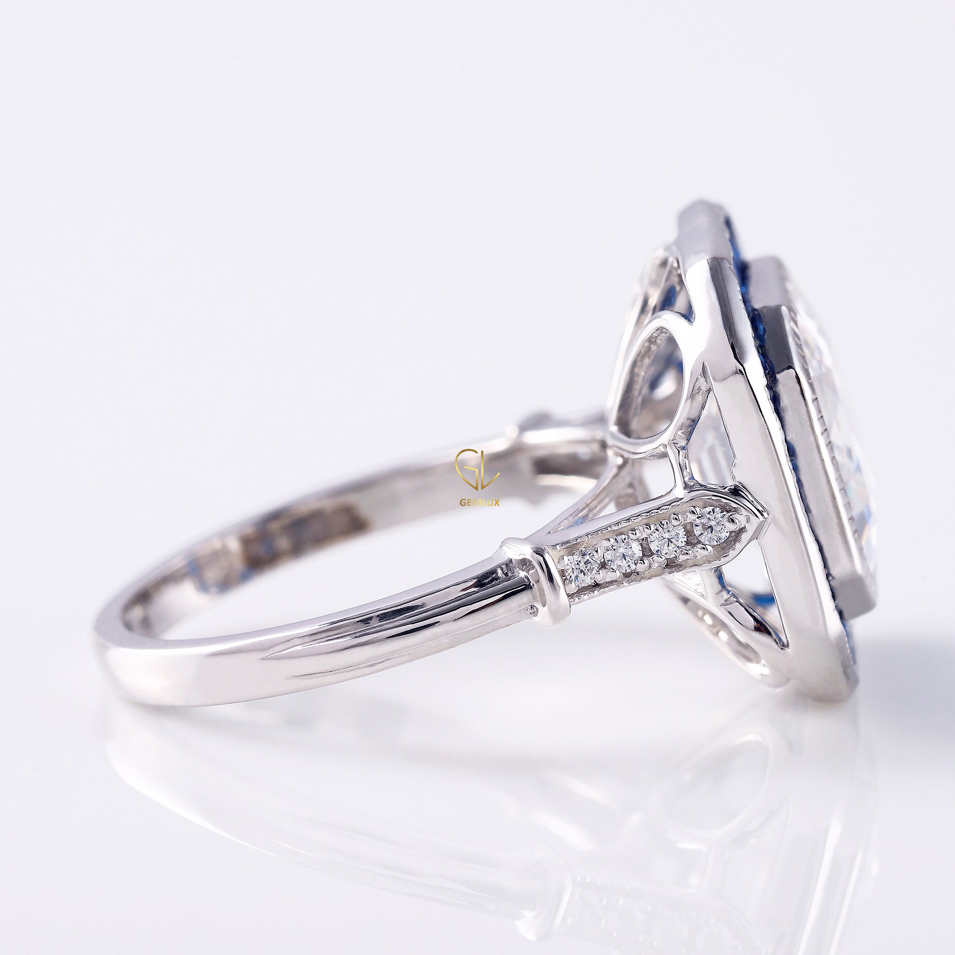 Art Deco Asscher Cut Moissanite Halo Engagement Ring