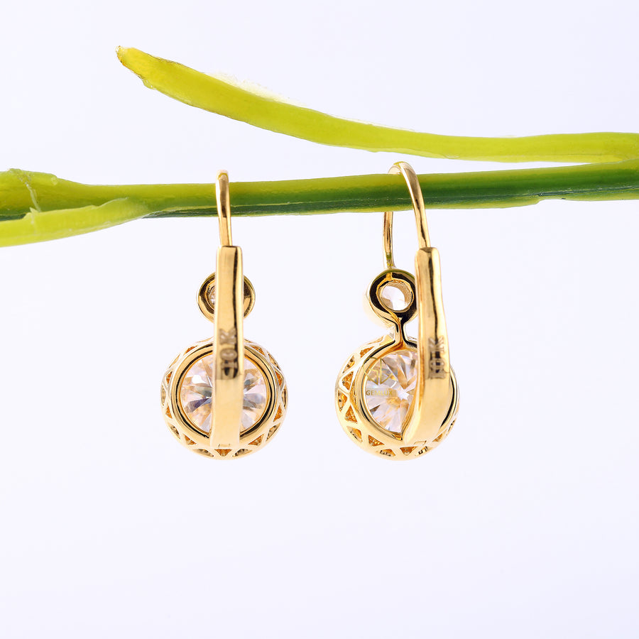 Bezel Set Two Stone Lab Grown Lever Back Earrings
