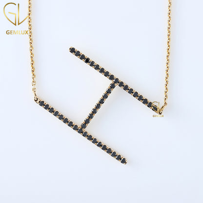 Black Diamond Initial 'H' Letter Necklace Pendant