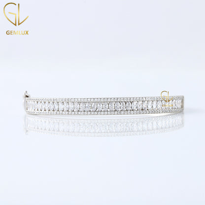 Luxury Marquise & Round Cut Lab Grown Diamond Bangle Bracelet For Women