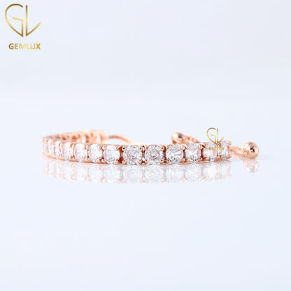 Certified Round Cut Lab Grown Diamond Adjustable Bracelet For Women