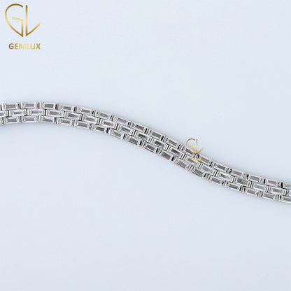 925 Silver Baguette Cut Moissanite Tennis Bracelet