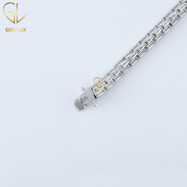 925 Silver Baguette Cut Moissanite Tennis Bracelet