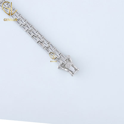 925 Silver Baguette Cut Moissanite Tennis Bracelet