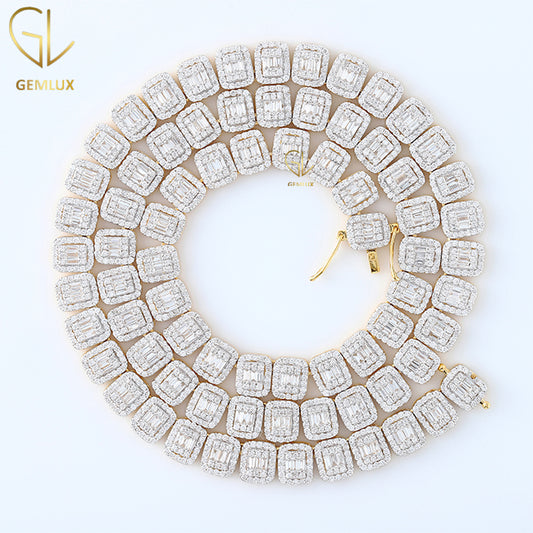 Iced Out Baguette & Round Cut Moissanite Diamond Tennis Link Chain