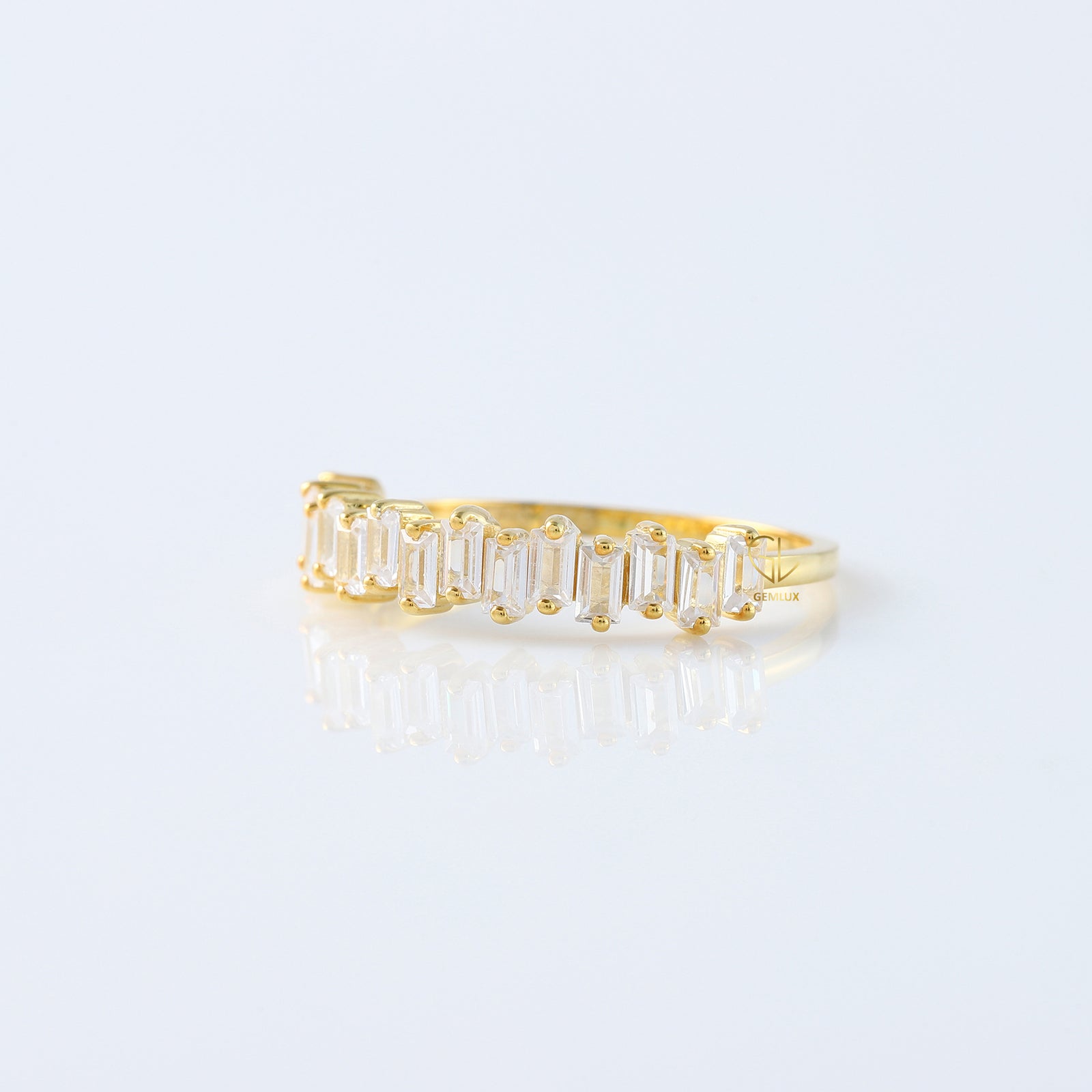 Zigzag Baguette Cut Moissanite Diamond Half Eternity Wedding Ring