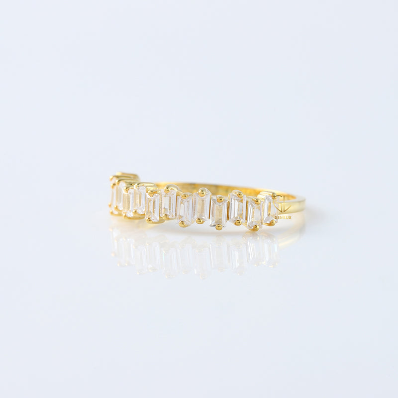 Zigzag Baguette Cut Moissanite Diamond Half Eternity Wedding Ring