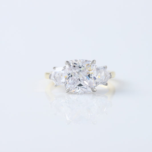 Three Stone Cushion Cut Moissanite Diamond Wedding Ring