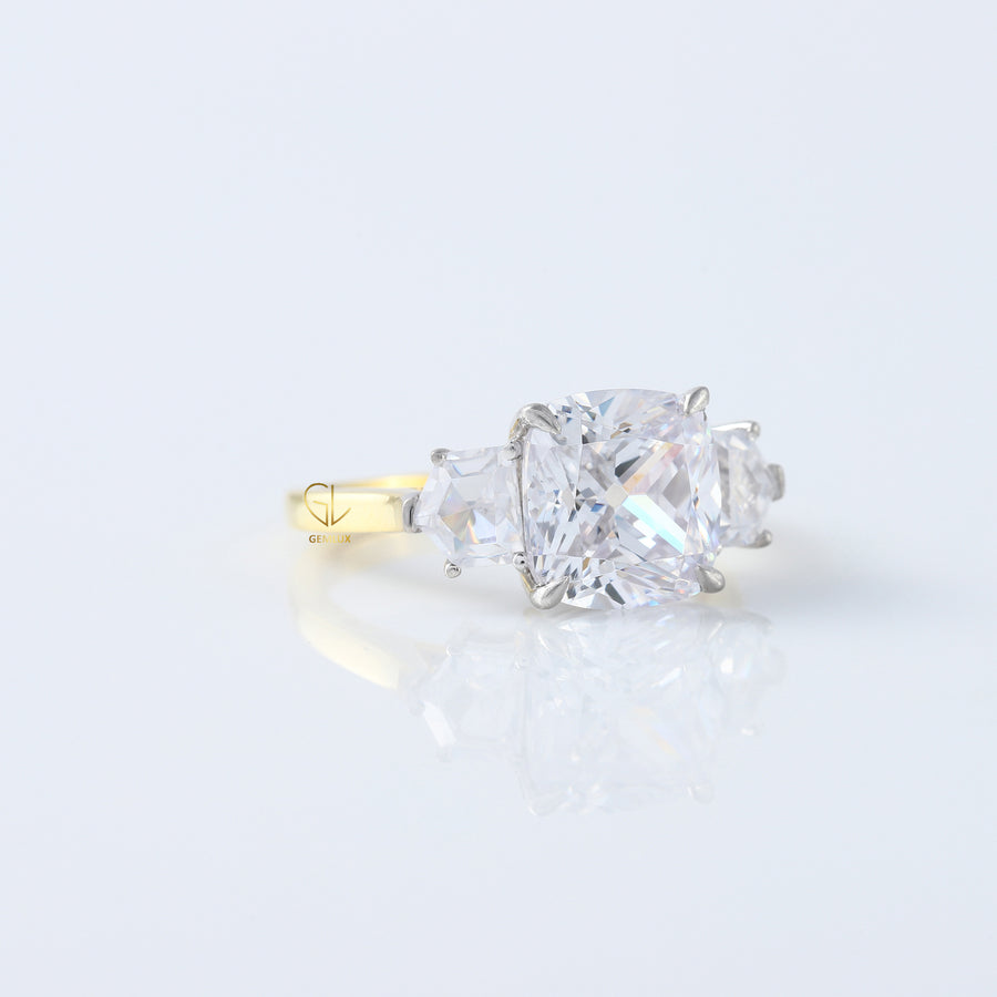 Cushion Cut Three Stone Moissanite Ring