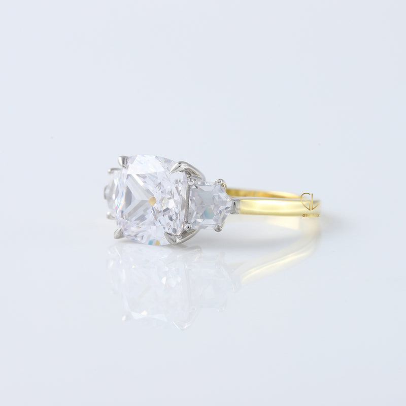 Cushion Cut Three Stone Moissanite Ring
