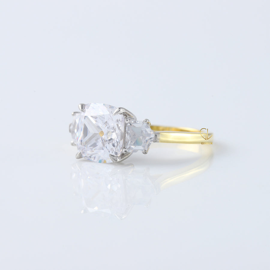 Cushion Cut Three Stone Moissanite Ring