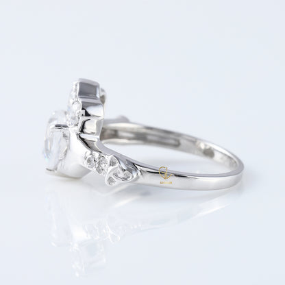 Heart Shape Irish Crown Lab Diamond Claddagh Ring