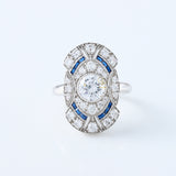 Art Deco Round Cut Moissanite Bezel Set Engagement Ring