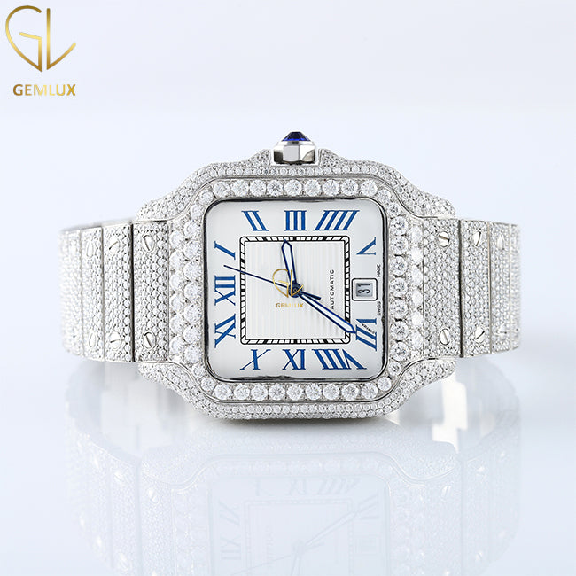 Iced Out Roman Square Dial Pass Diamond Tester VVS Moissanite Watch