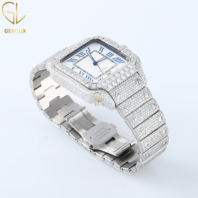 Iced Out Roman Square Dial Pass Diamond Tester VVS Moissanite Watch