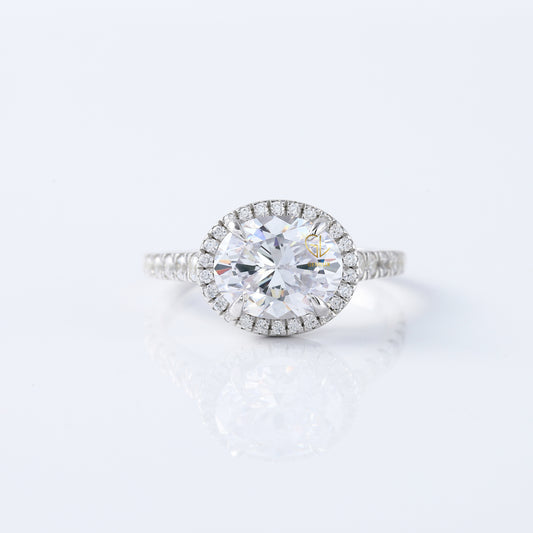 East to West Oval Cut Moissanite Diamond Halo Engagement Ring