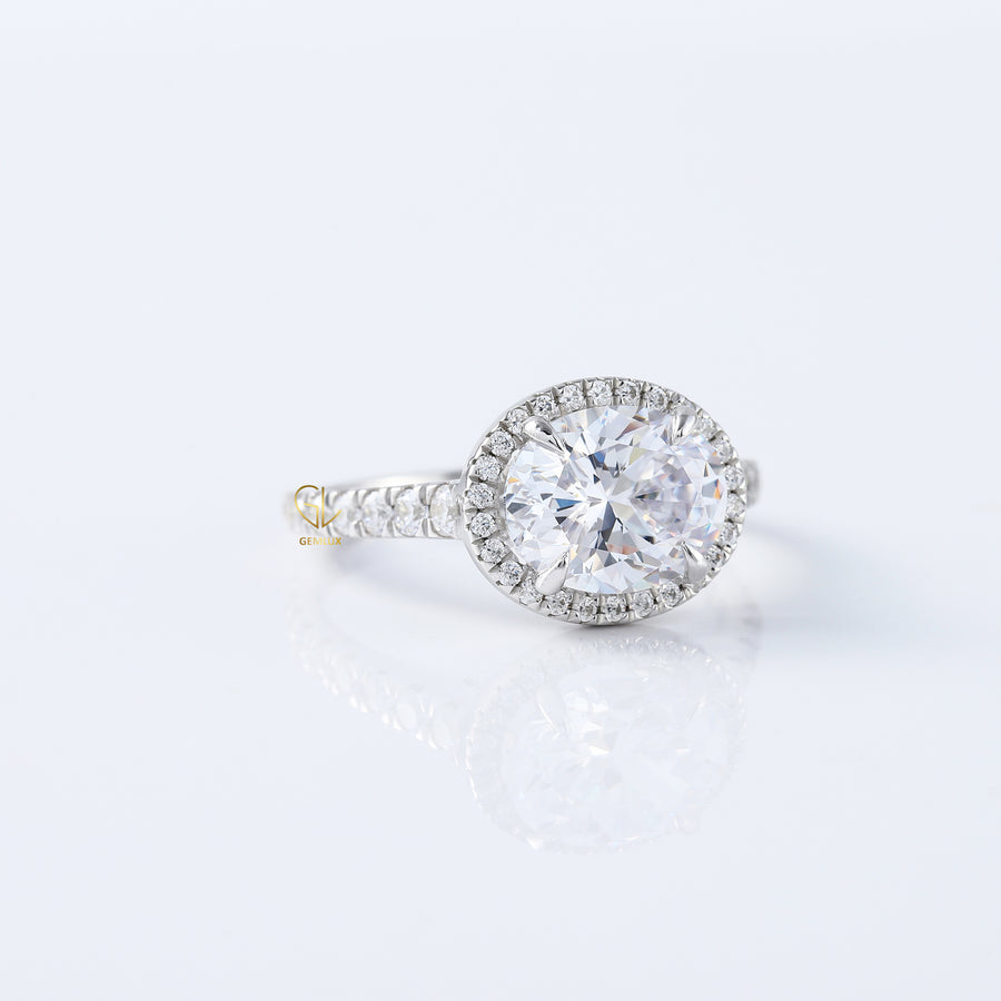 Oval Cut East West Moissanite Halo Engagement Ring