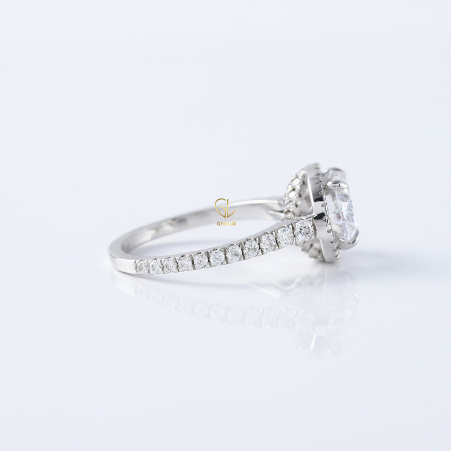 Oval Cut East West Moissanite Halo Engagement Ring