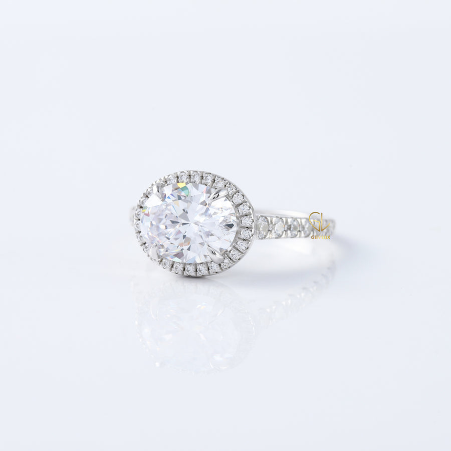 Oval Cut East West Moissanite Halo Engagement Ring