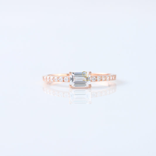 East to West Emerald Cut Moissanite Diamond Ring