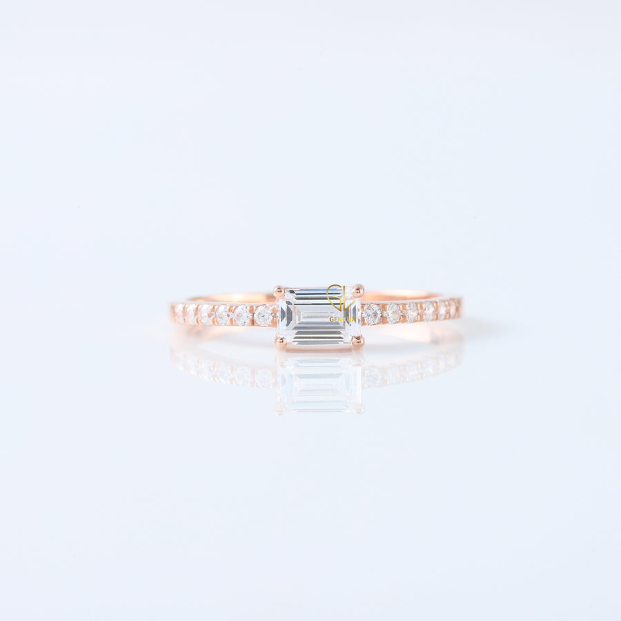 Emerald Cut East West Moissanite Accent Ring