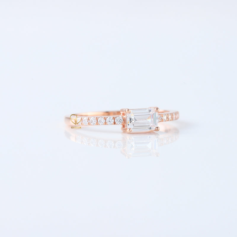 Emerald Cut East West Moissanite Accent Ring