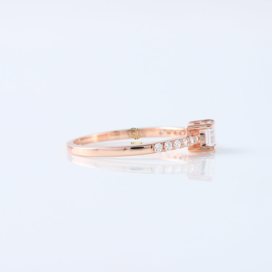 Emerald Cut East West Moissanite Accent Ring
