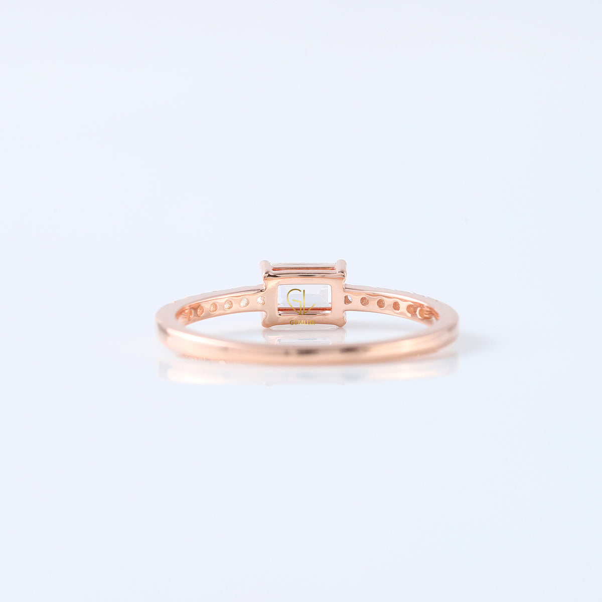 East to West Emerald Cut Moissanite Diamond Ring