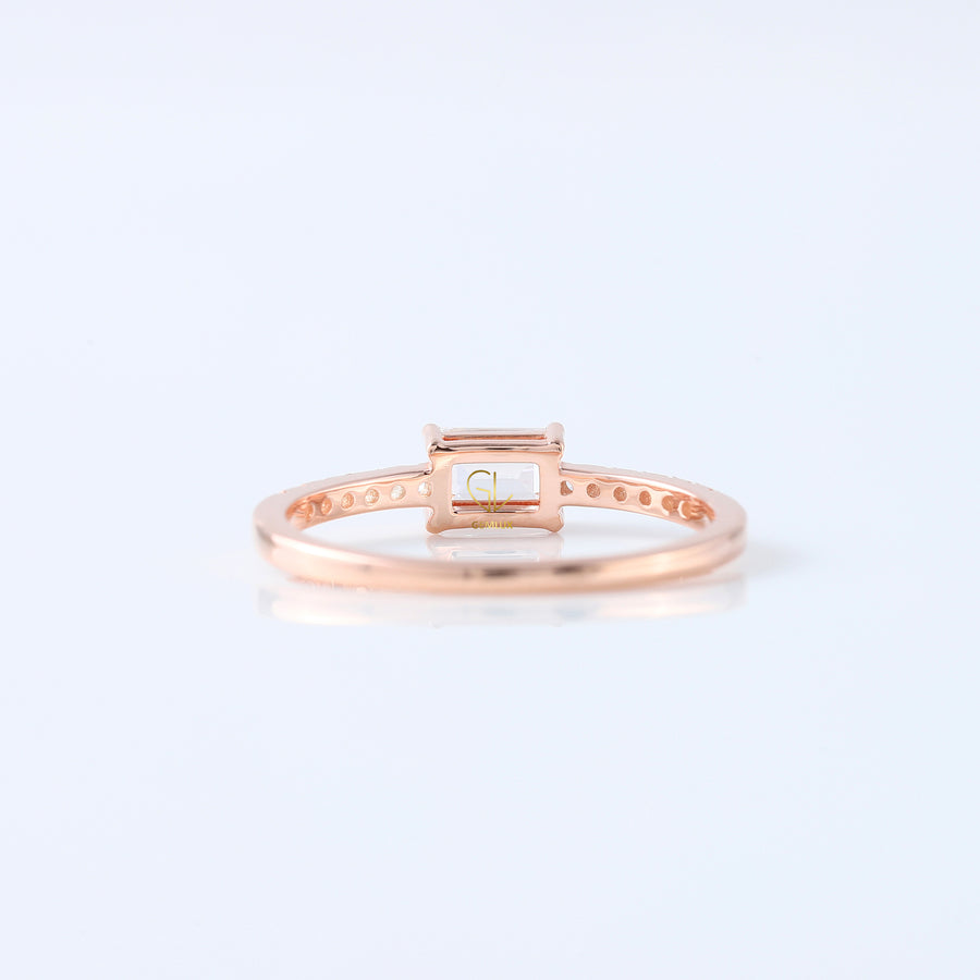 Emerald Cut East West Moissanite Accent Ring