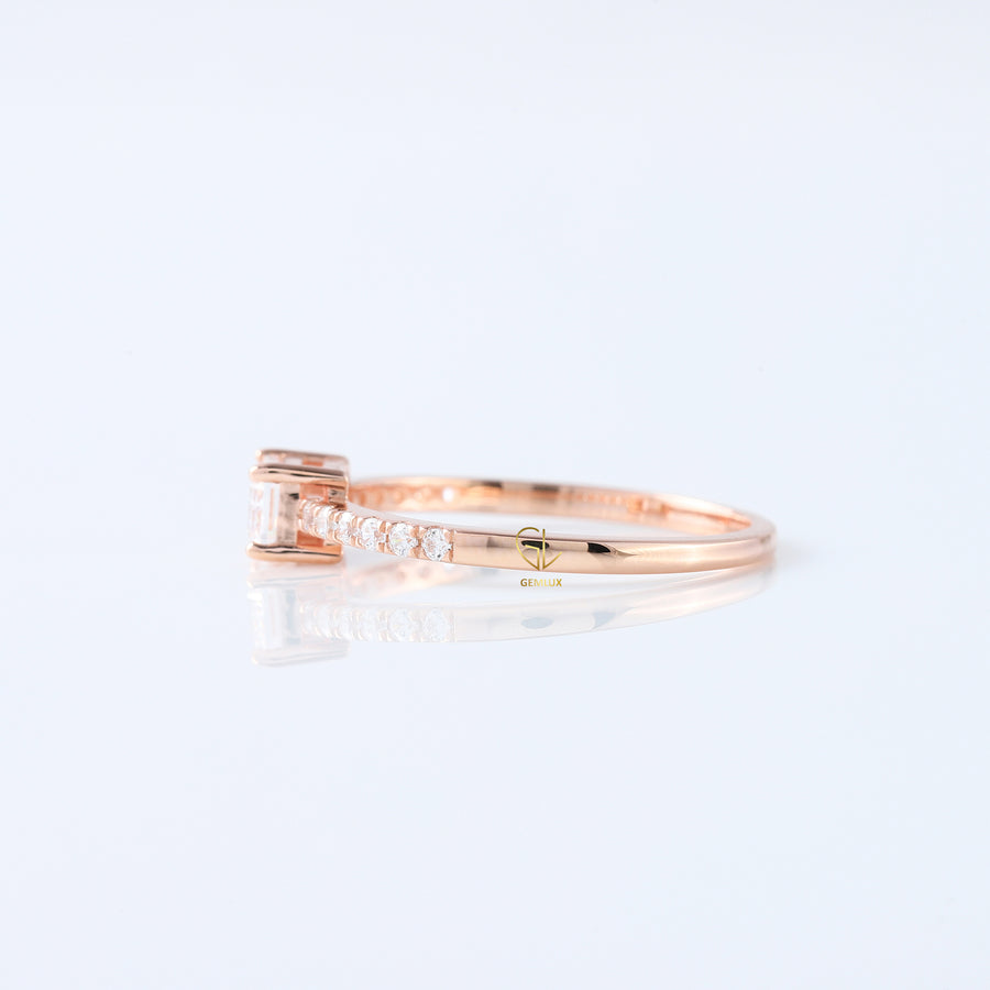 Emerald Cut East West Moissanite Accent Ring