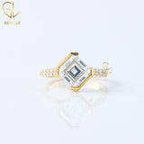  Asscher Cut Moissanite Half Bezel Set Engagement Ring
