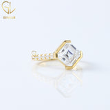  Asscher Cut Moissanite Half Bezel Set Engagement Ring