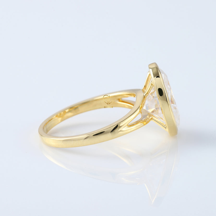 Split Shank Oval Cut Bezel Moissanite Solitaire Ring
