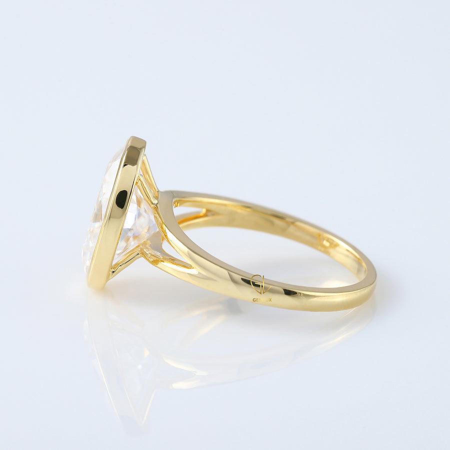 Split Shank Oval Cut Bezel Moissanite Solitaire Ring