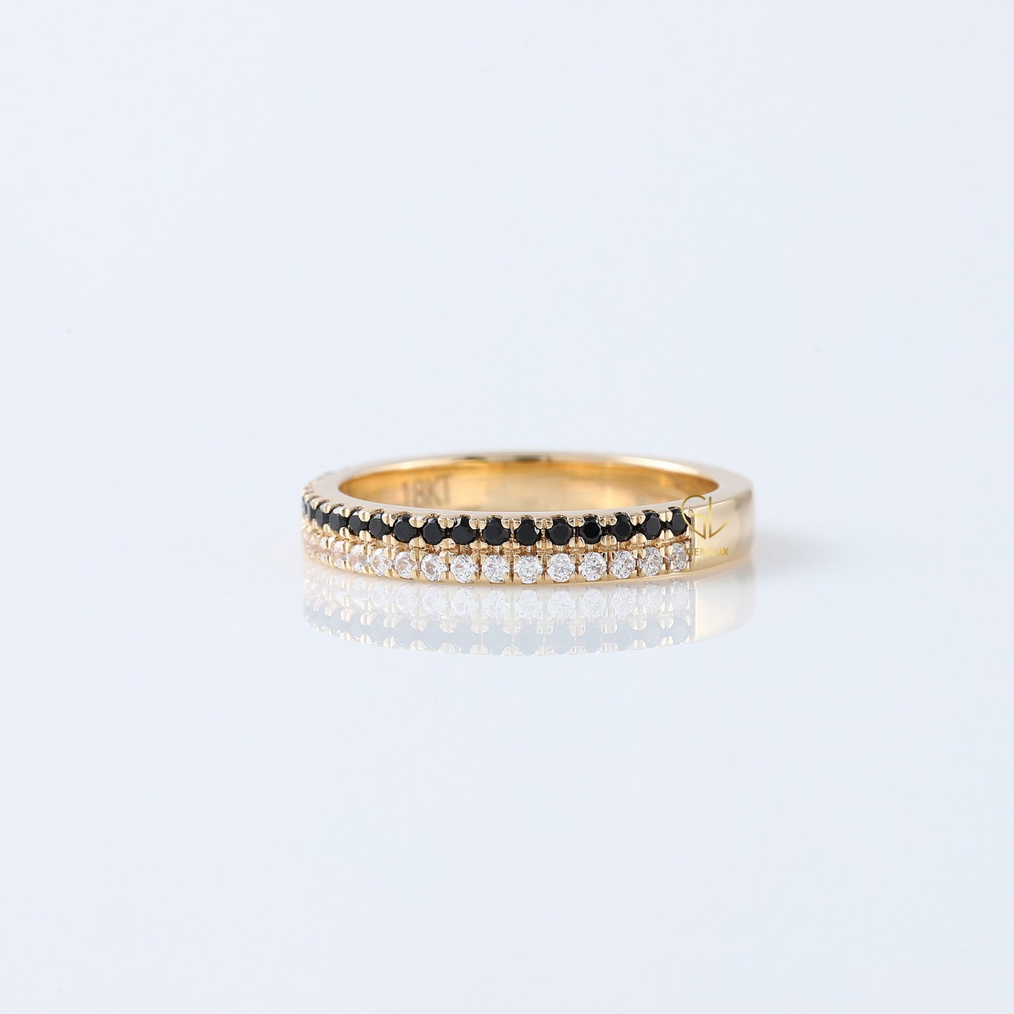 Black & White Round Moissanite Diamond Eternity Wedding Band