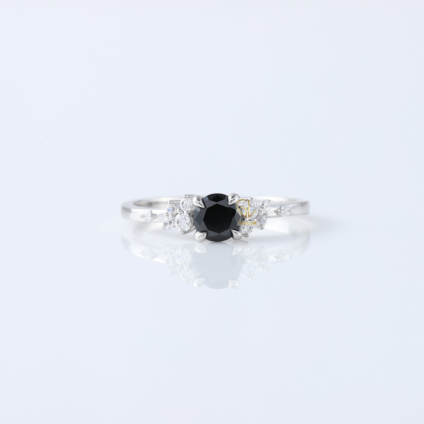 Round Cut Black Moissanite Diamond Engagement Ring