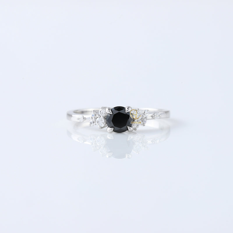 Round Black Moissanite Cluster Engagement Ring
