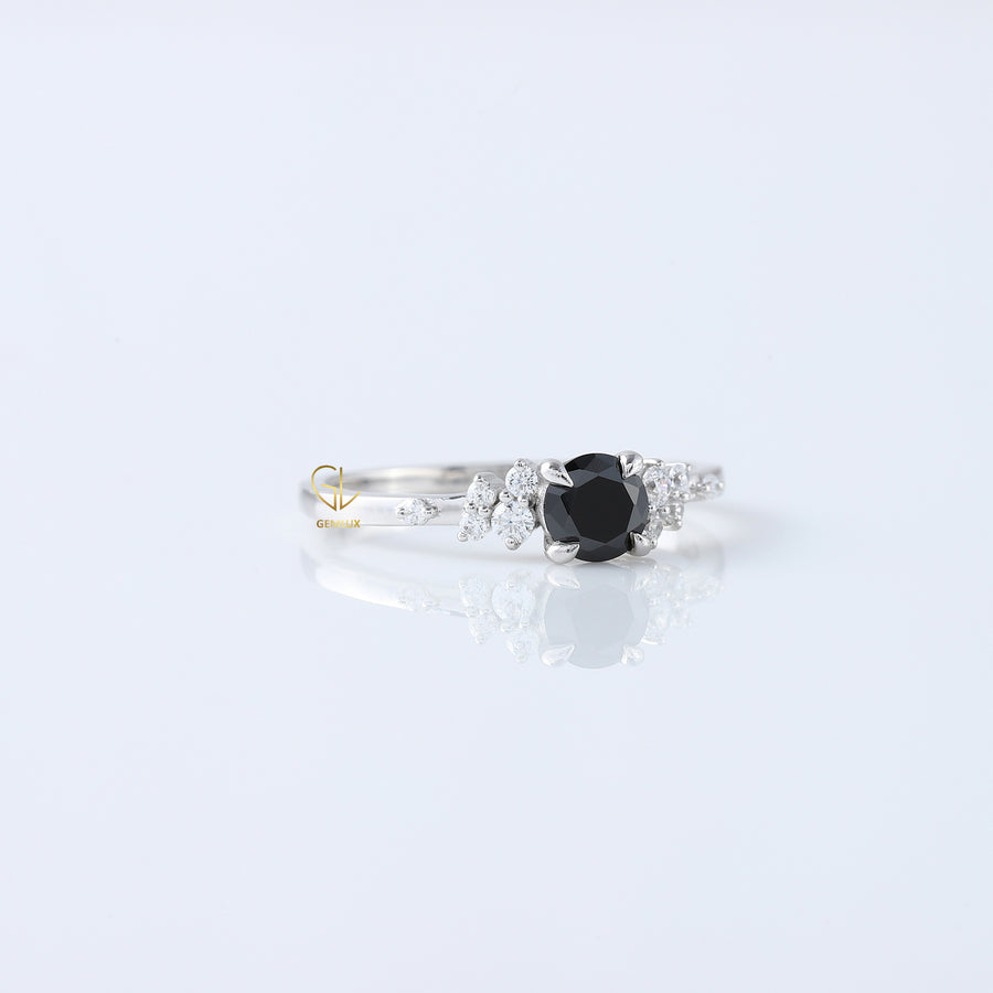 Round Black Moissanite Cluster Engagement Ring