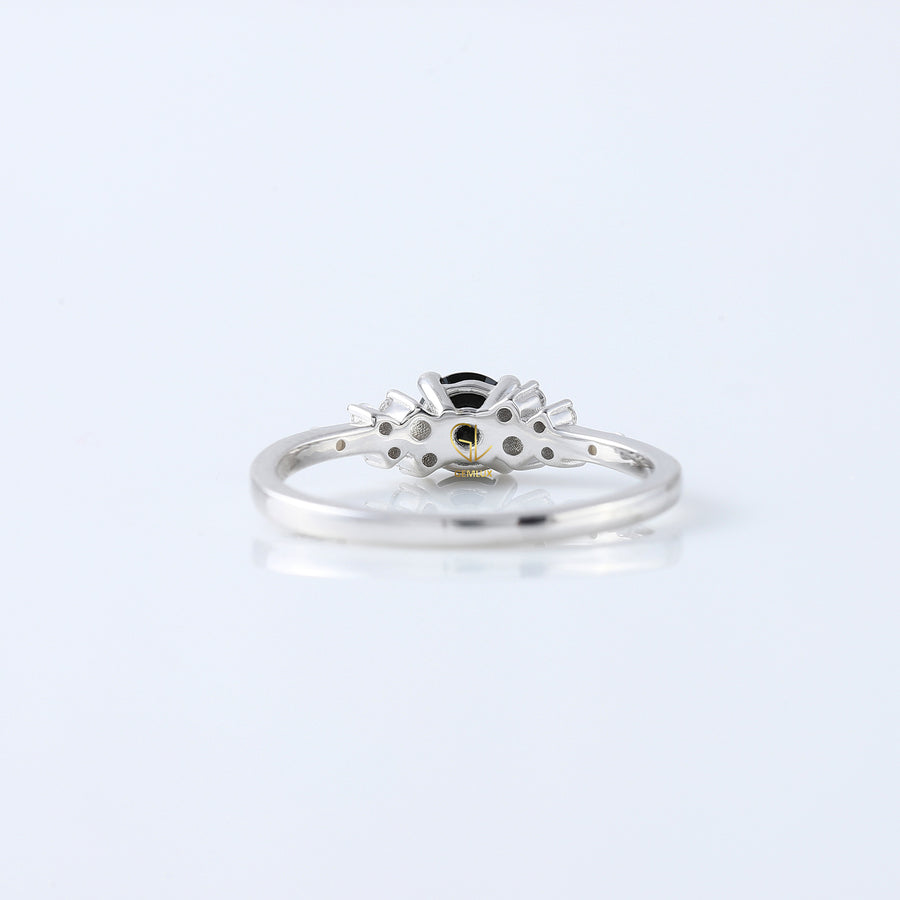 Round Black Moissanite Cluster Engagement Ring