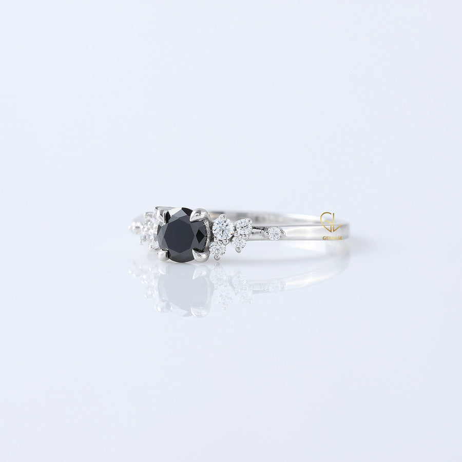 Round Black Moissanite Cluster Engagement Ring
