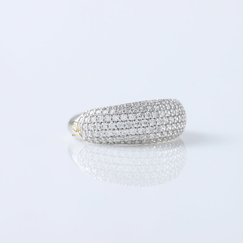 Dome Style Round Cut Moissanite Diamond Pave Set Wedding Band