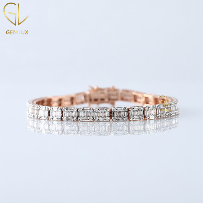 Rose Gold Plated Baguette Cut Moissanite Tennis Bracelet